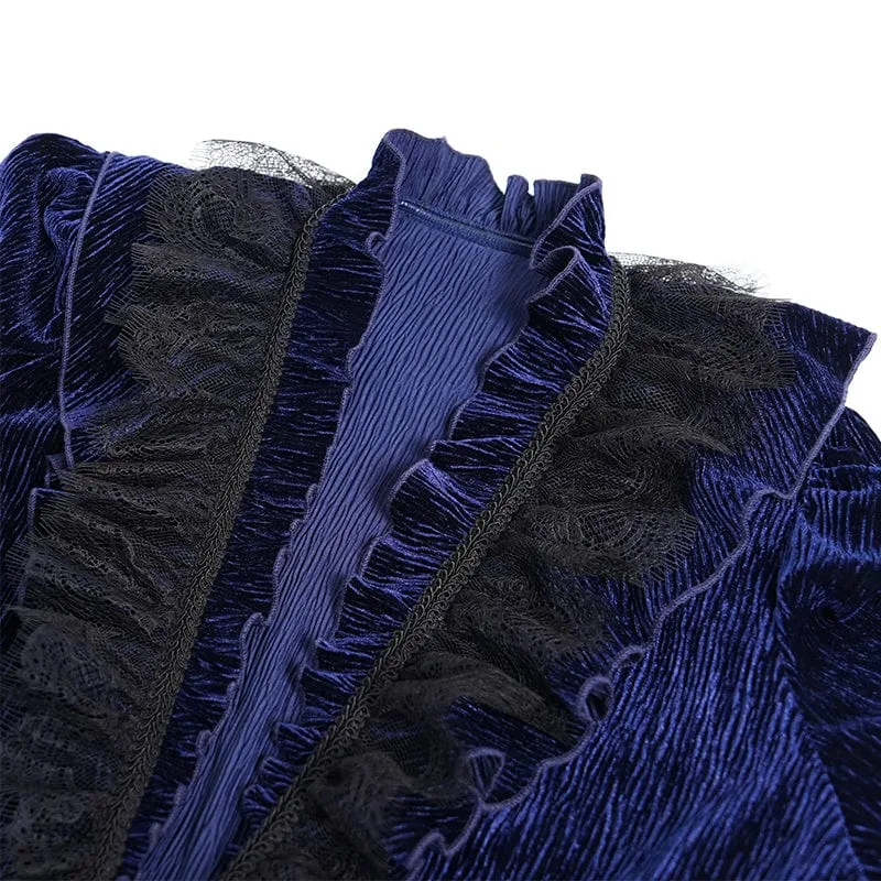 Gothic-Hemd mit V-Ausschnitt und Rüschenspitze für Herren, Blau