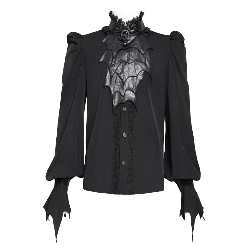 Gothic-Herrenhemd mit Stehkragen und Puffärmeln im Fledermaus-Stil