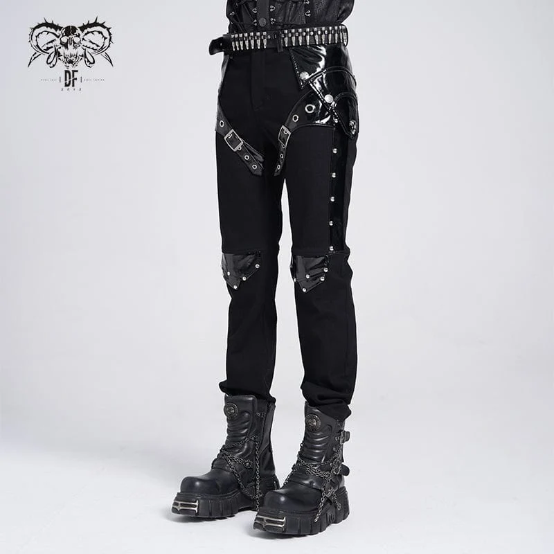 Herren Punk Armor Lackleder Splice Hose