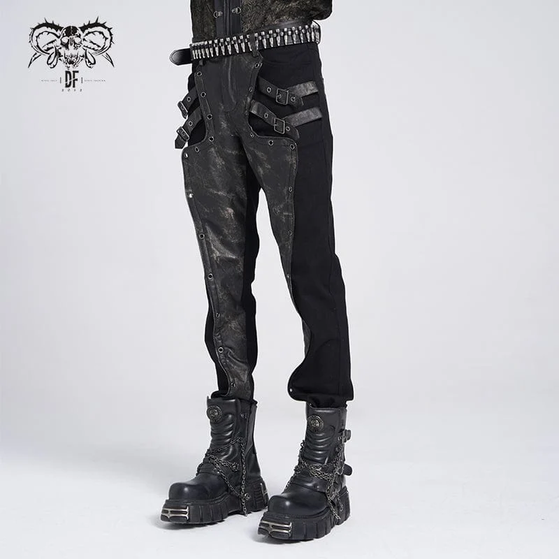 Herrenhose mit Punk-Kunstleder-Spleißschnalle