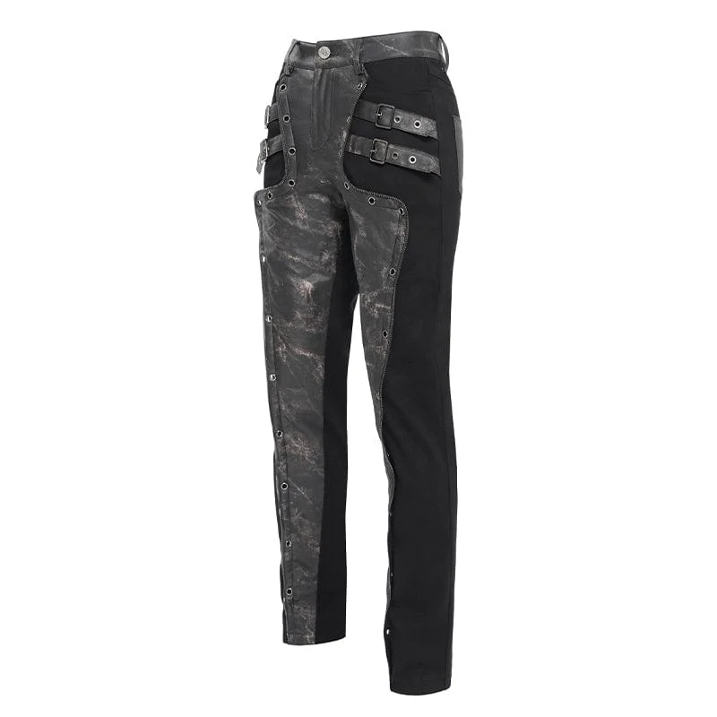 Herrenhose mit Punk-Kunstleder-Spleißschnalle