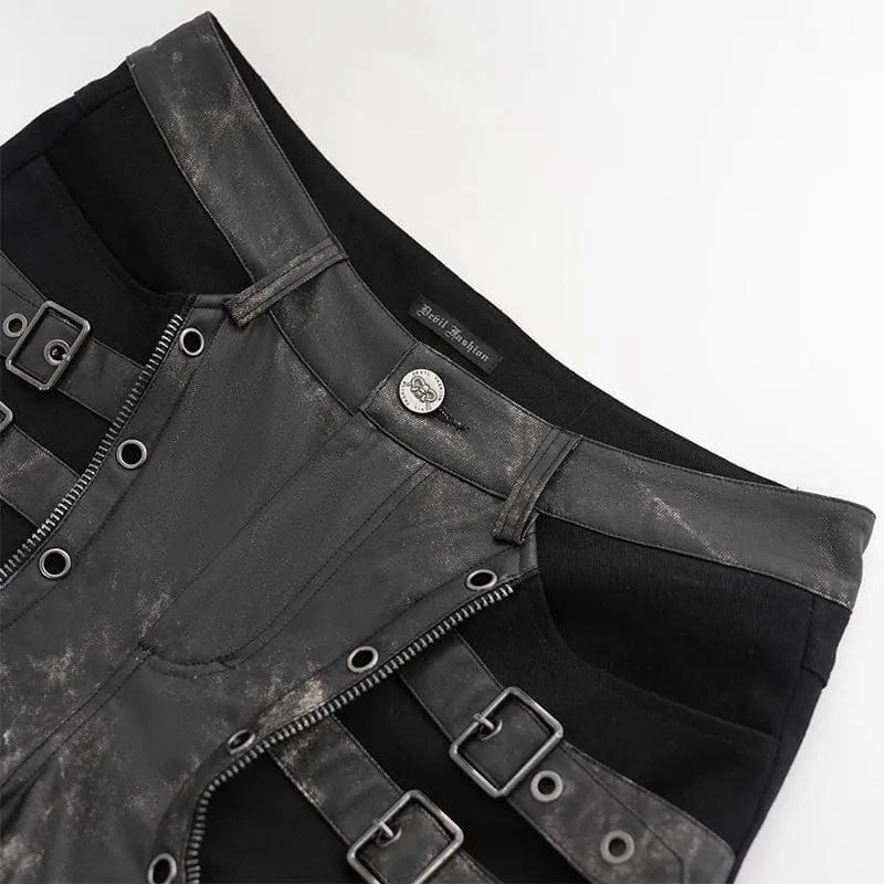 Herrenhose mit Punk-Kunstleder-Spleißschnalle