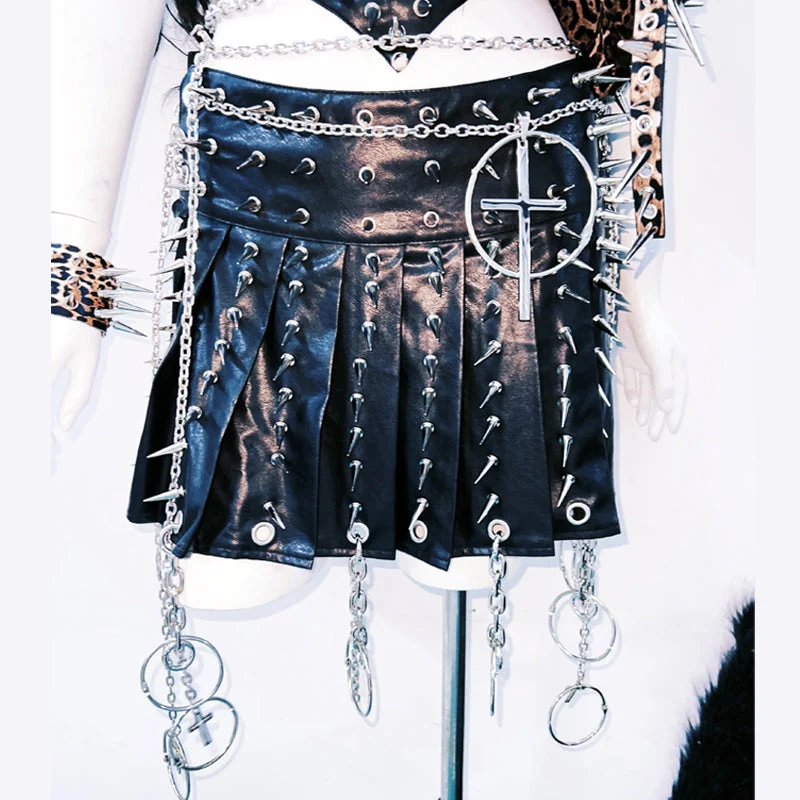 Rhinestone cut out metal chain cross crop top