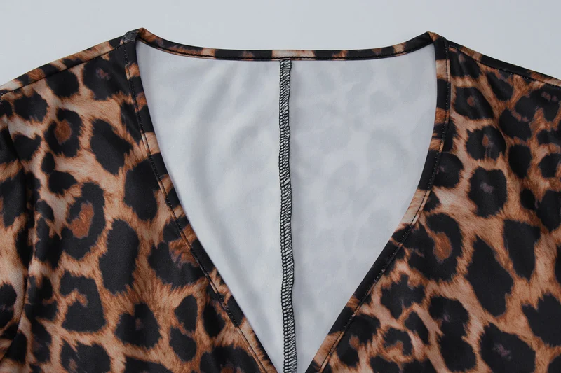 Leopard print v neck long sleeve romper