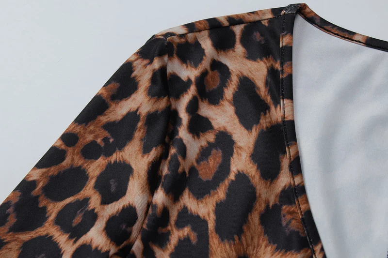 Leopard print v neck long sleeve romper