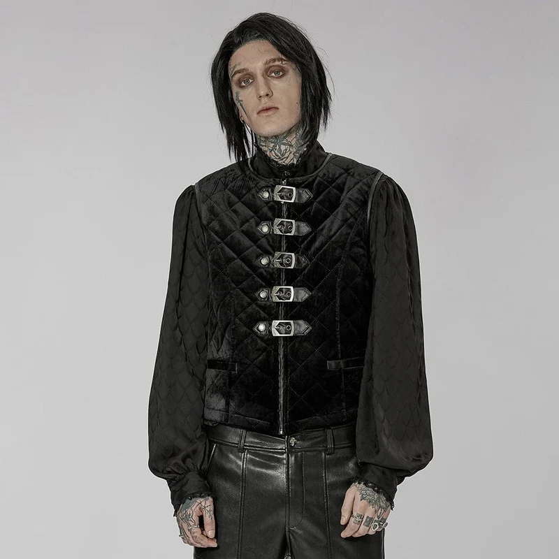 Gothic-Weste mit Stehkragen und Schnallen für Herren