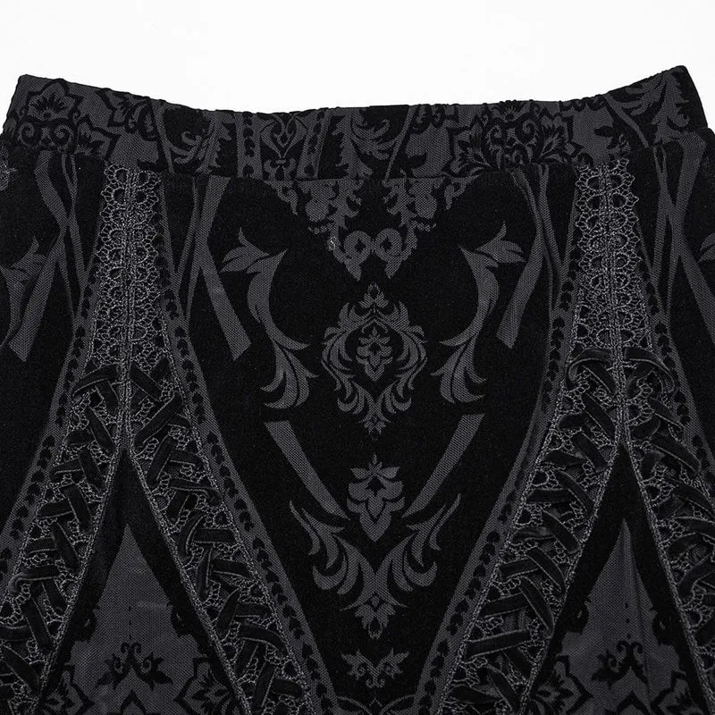 Gothic-Rock aus transparentem, beflocktem Netzstoff mit Schnürung für Damen
