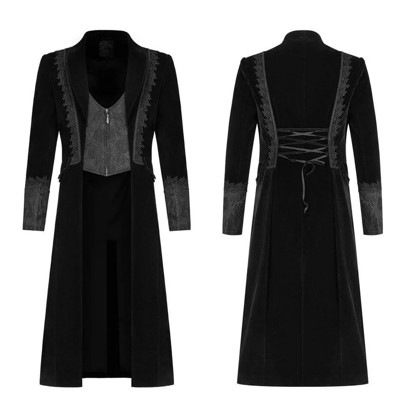 Herren Gothic Viktorianische Frontreißverschluss Blumen Samt Lange Jacke