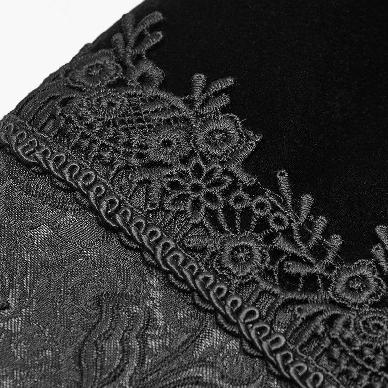 Herren Gothic Viktorianische Frontreißverschluss Blumen Samt Lange Jacke