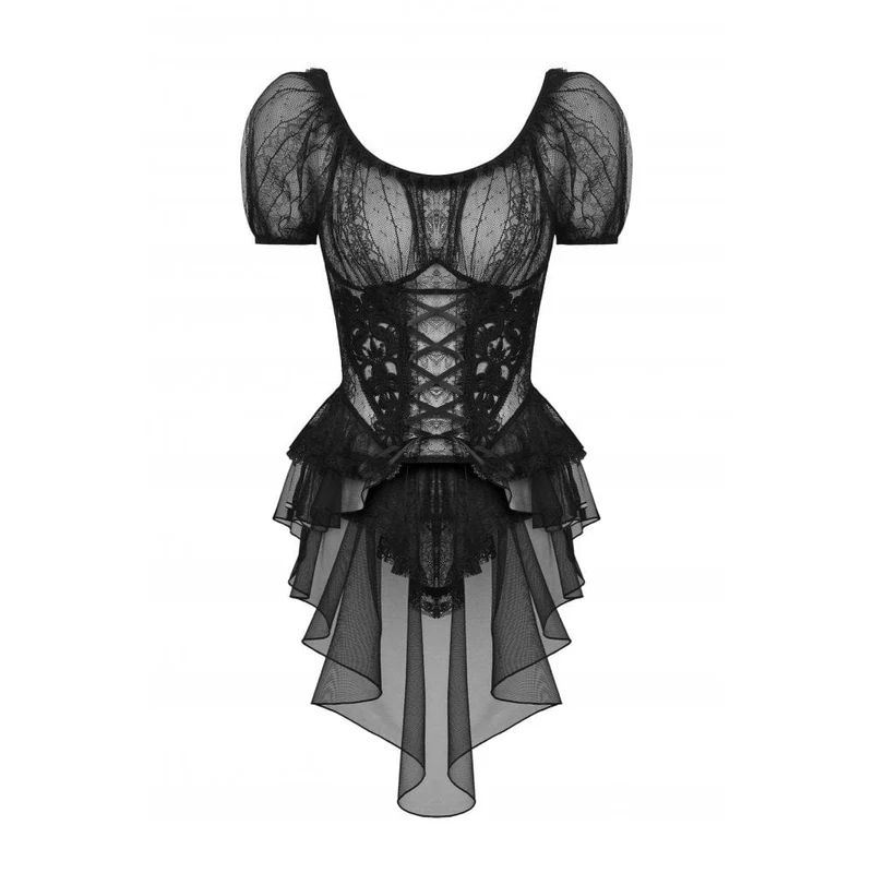 Gothic-Spitzentop mit Schwalbenschwanz und Puffärmeln für Damen
