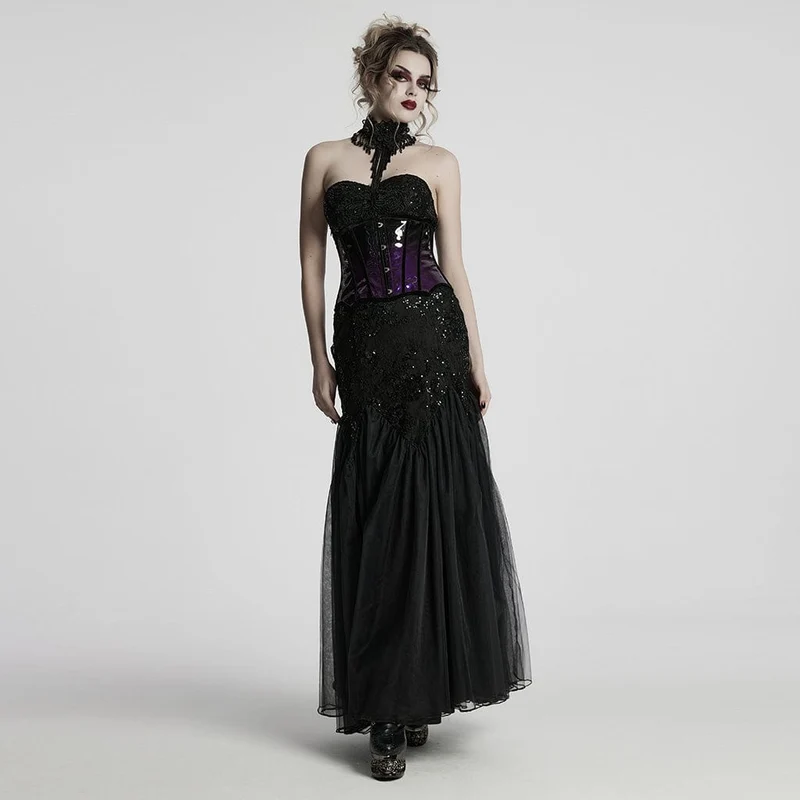Damen Gothic Kontrastfarbe Lackleder Unterbrust Korsett Lila