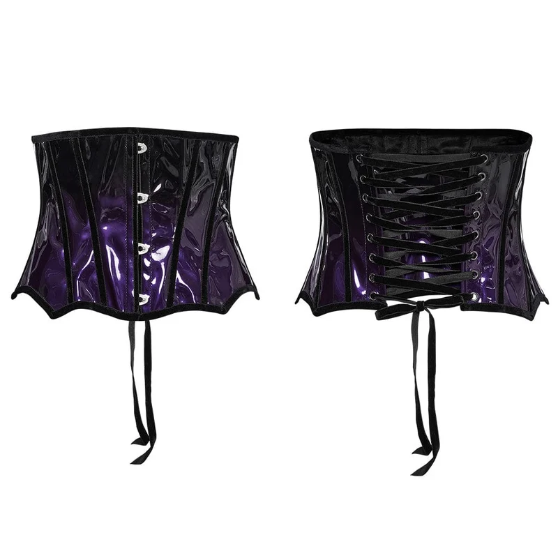 Damen Gothic Kontrastfarbe Lackleder Unterbrust Korsett Lila