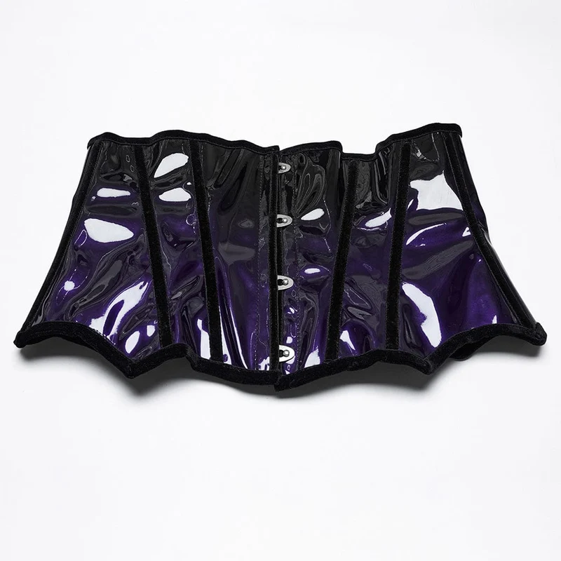 Damen Gothic Kontrastfarbe Lackleder Unterbrust Korsett Lila