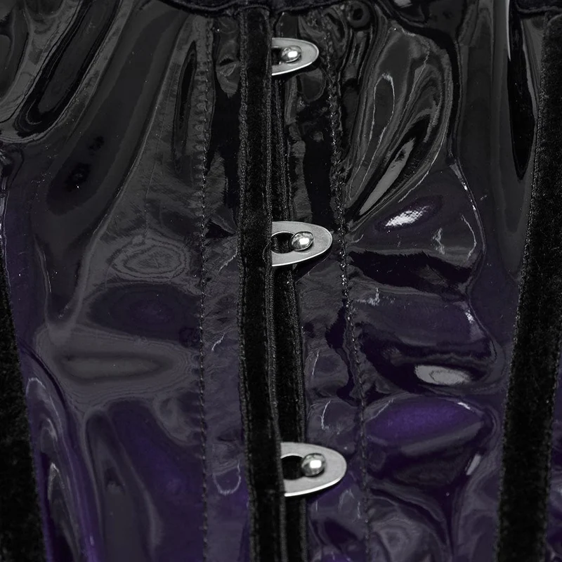 Damen Gothic Kontrastfarbe Lackleder Unterbrust Korsett Lila
