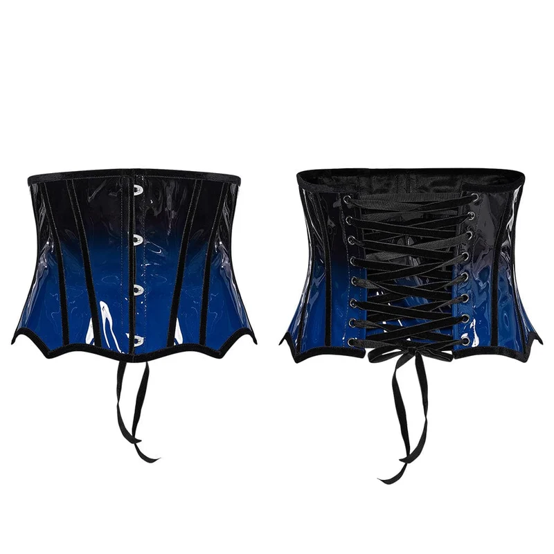 Damen Gothic Kontrastfarbe Lackleder Unterbrust Korsett Blau