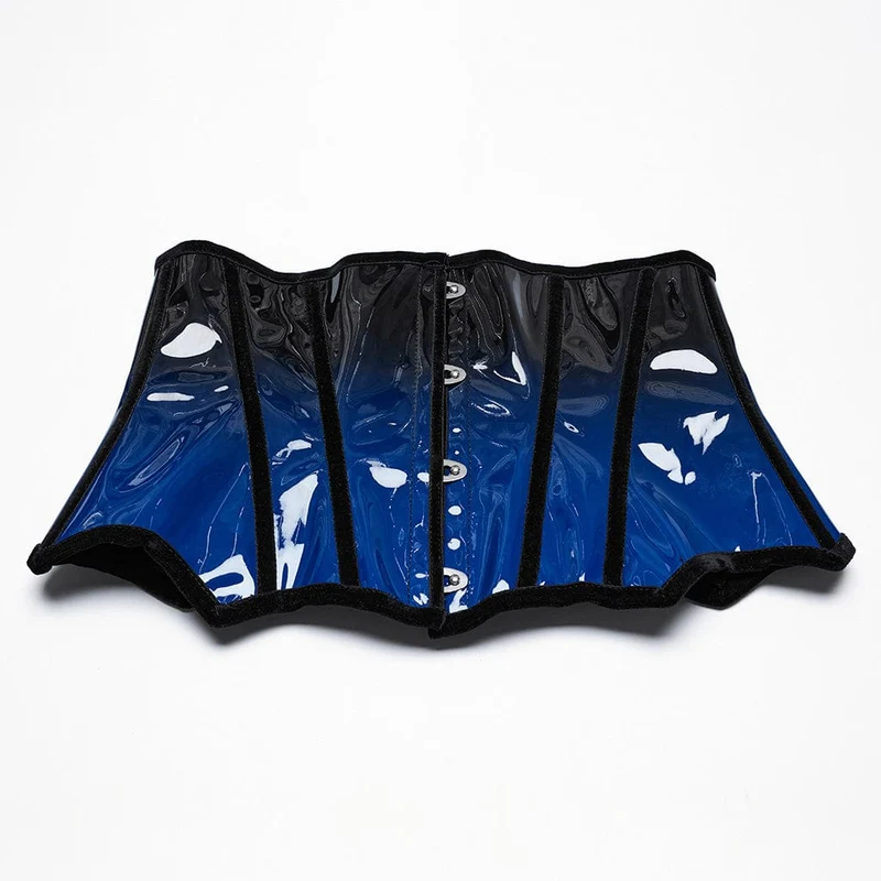 Damen Gothic Kontrastfarbe Lackleder Unterbrust Korsett Blau