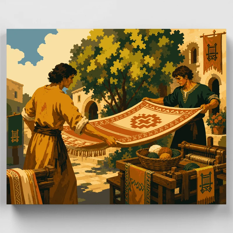 Weavers Sharing a Tapestry - Paint by Numbers Kit