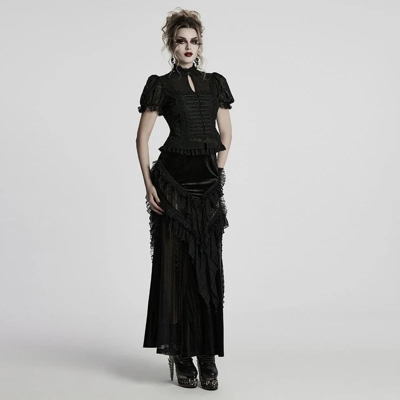 Gothic Chiffon-Hemd mit Puffärmeln und Spitzenspleiß für Damen