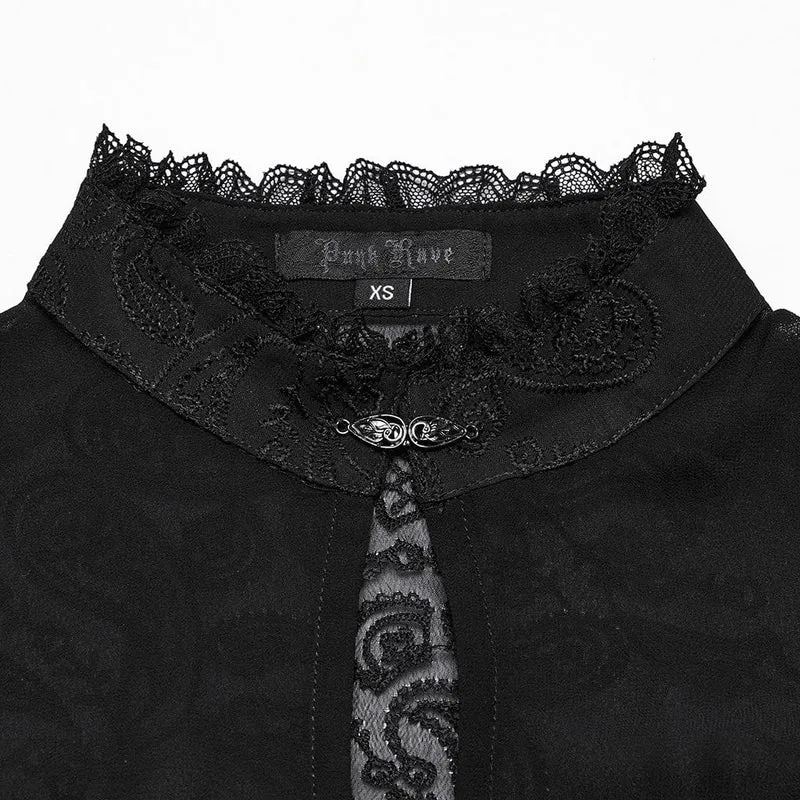 Gothic Chiffon-Hemd mit Puffärmeln und Spitzenspleiß für Damen