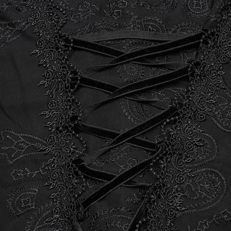 Gothic Chiffon-Hemd mit Puffärmeln und Spitzenspleiß für Damen