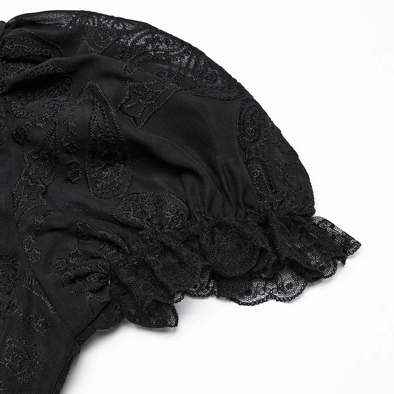 Gothic Chiffon-Hemd mit Puffärmeln und Spitzenspleiß für Damen