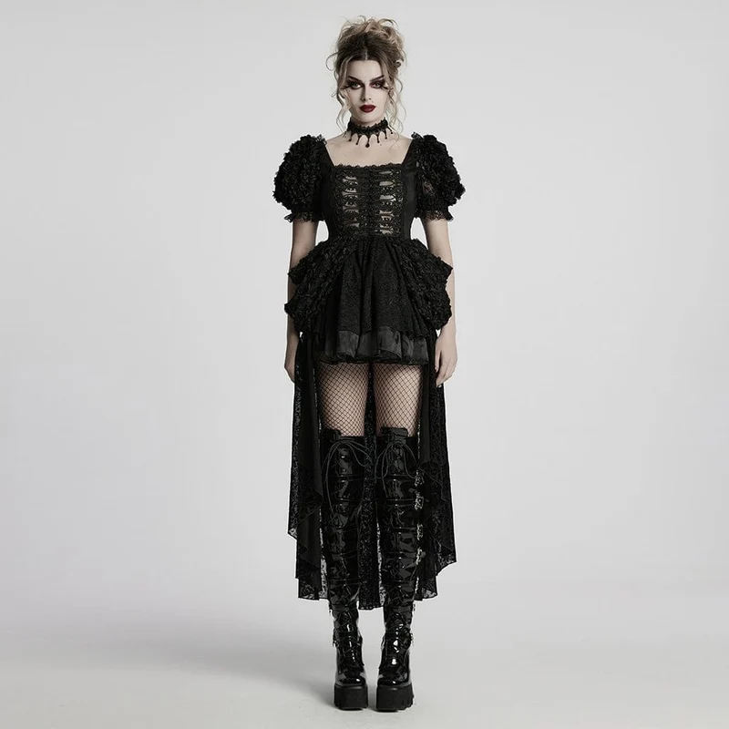 Lolita-Ballkleid mit Puffärmeln und hohem/niedrigem Schnitt für Damen