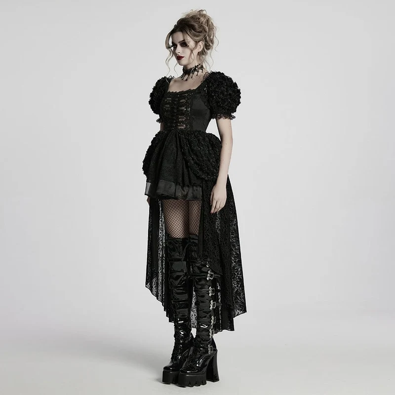 Lolita-Ballkleid mit Puffärmeln und hohem/niedrigem Schnitt für Damen