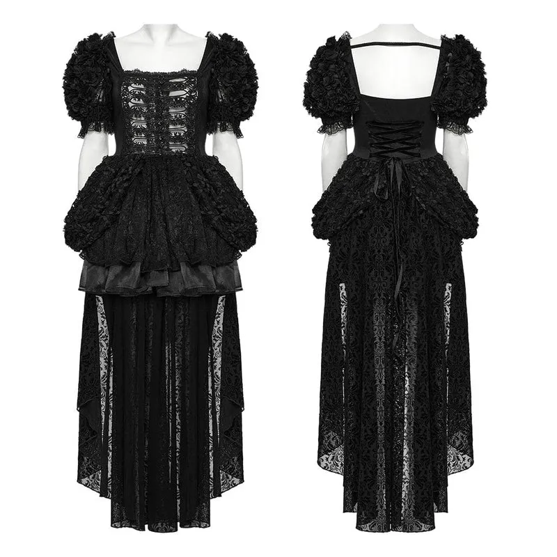 Lolita-Ballkleid mit Puffärmeln und hohem/niedrigem Schnitt für Damen