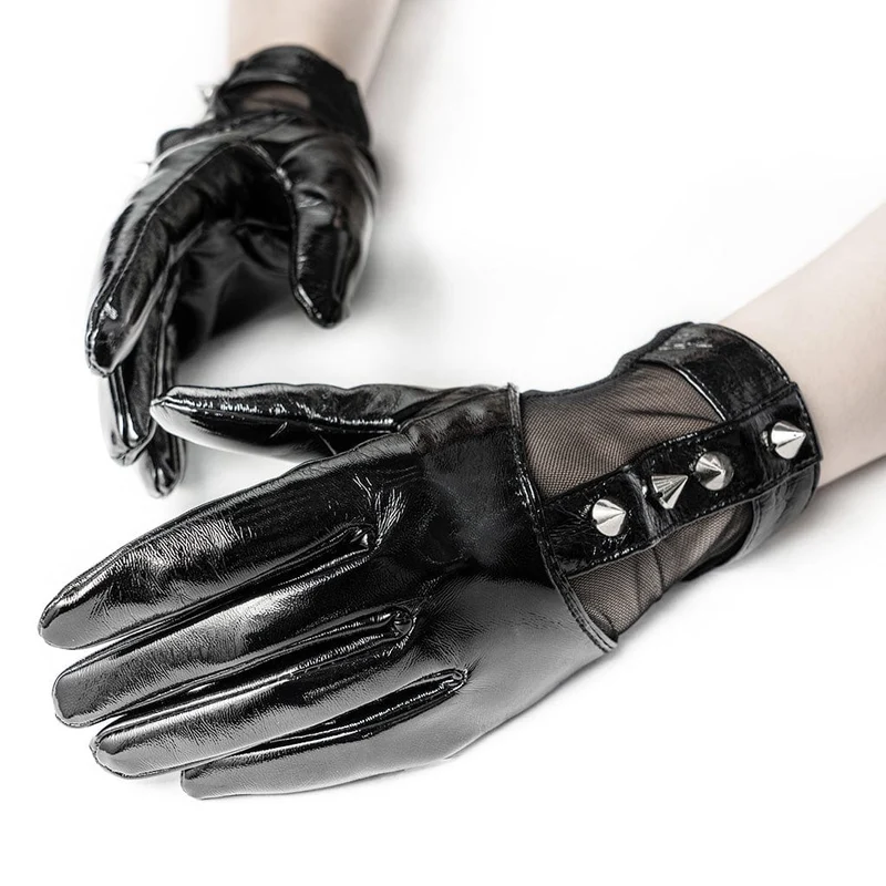 Punk Rivets Kunstlederhandschuhe für Damen