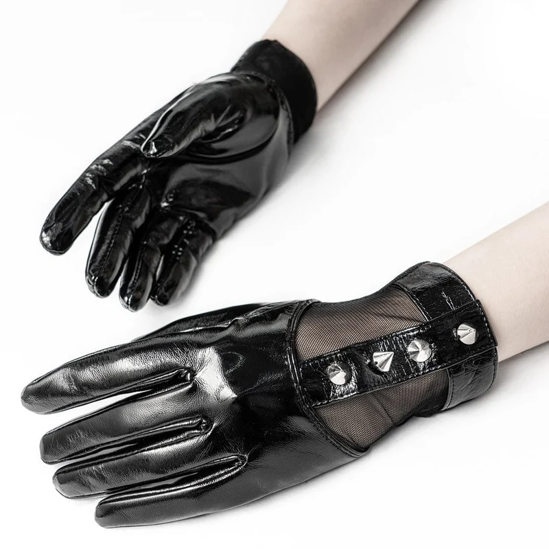 Punk Rivets Kunstlederhandschuhe für Damen
