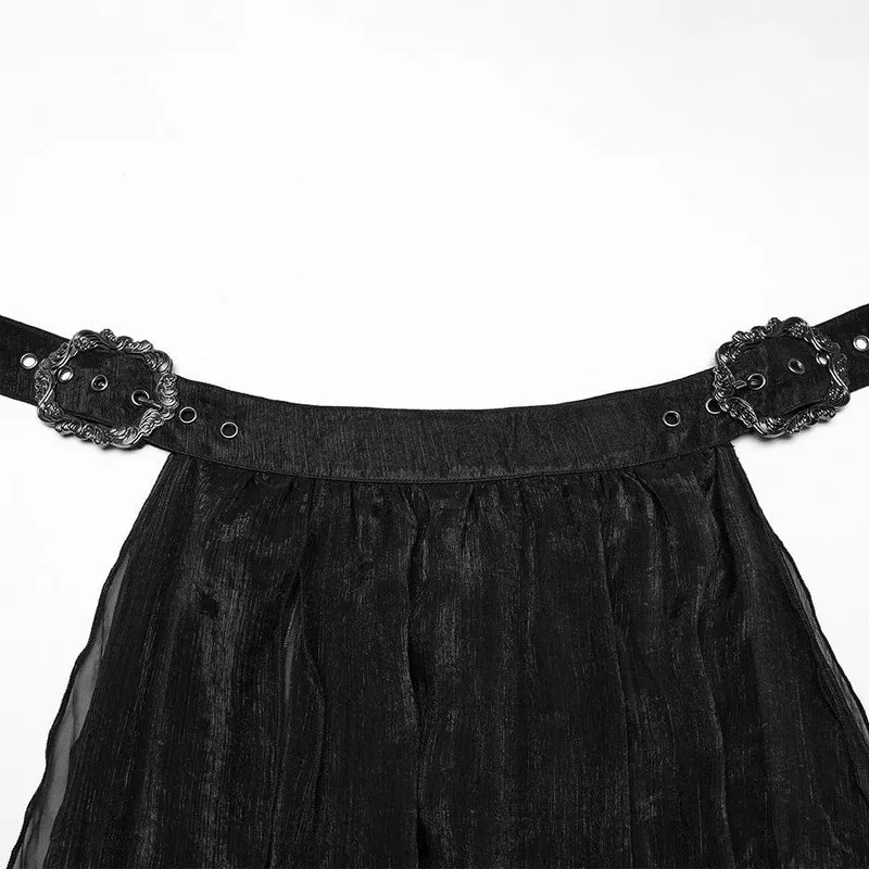 Damen Gothic Schnalle Split Chiffon Rock Schwarz
