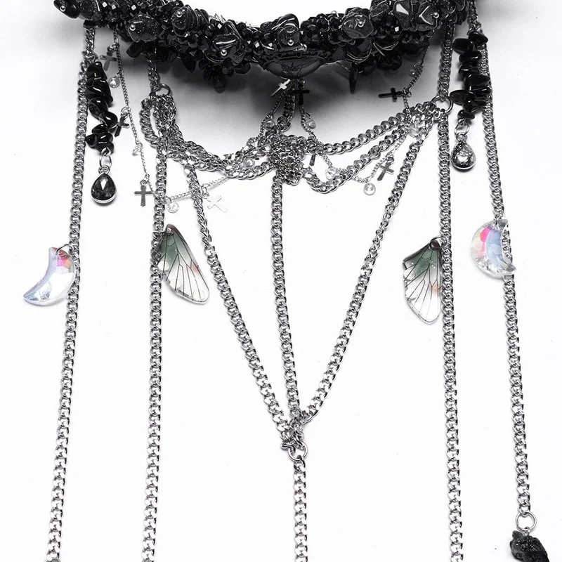 Gothic-Kopfbedeckung mit unregelmäßigem Kristallkreuz für Damen, Schwarz