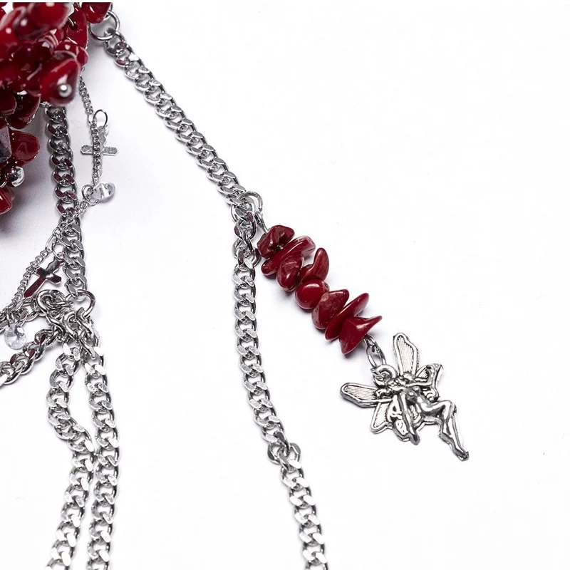 Gothic-Kopfbedeckung mit unregelmäßigem Kristallkreuz für Damen, Rot