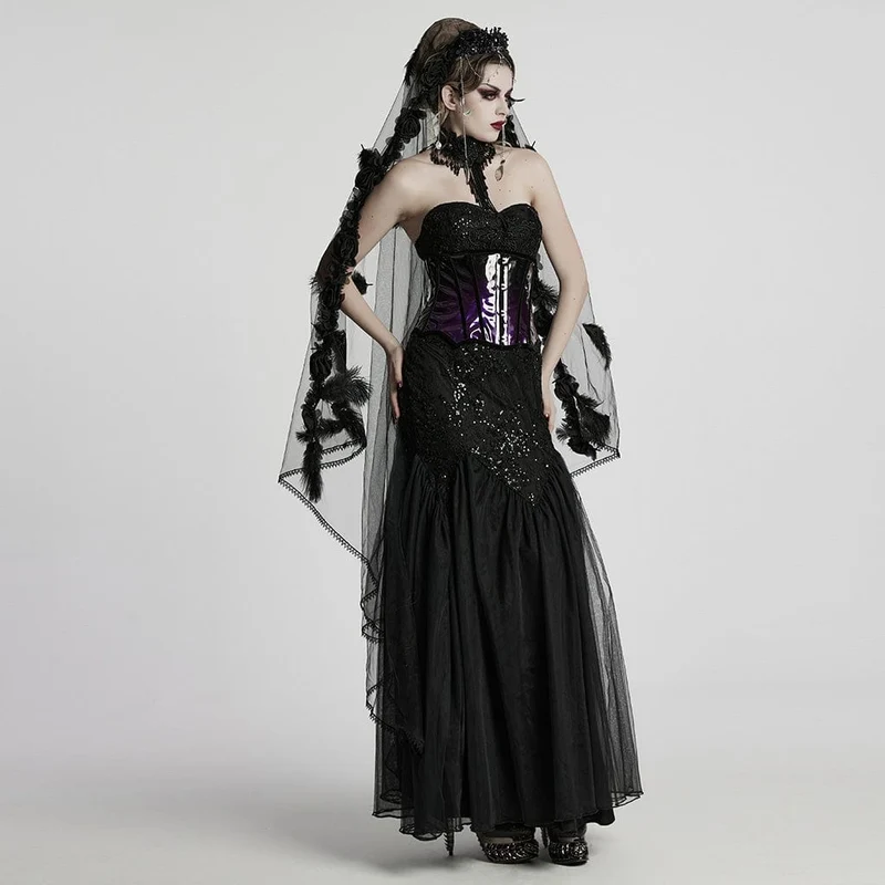 Gothic-Brautkleid für Damen mit Blumenstickerei, Pailletten und Meerjungfrauenschnitt