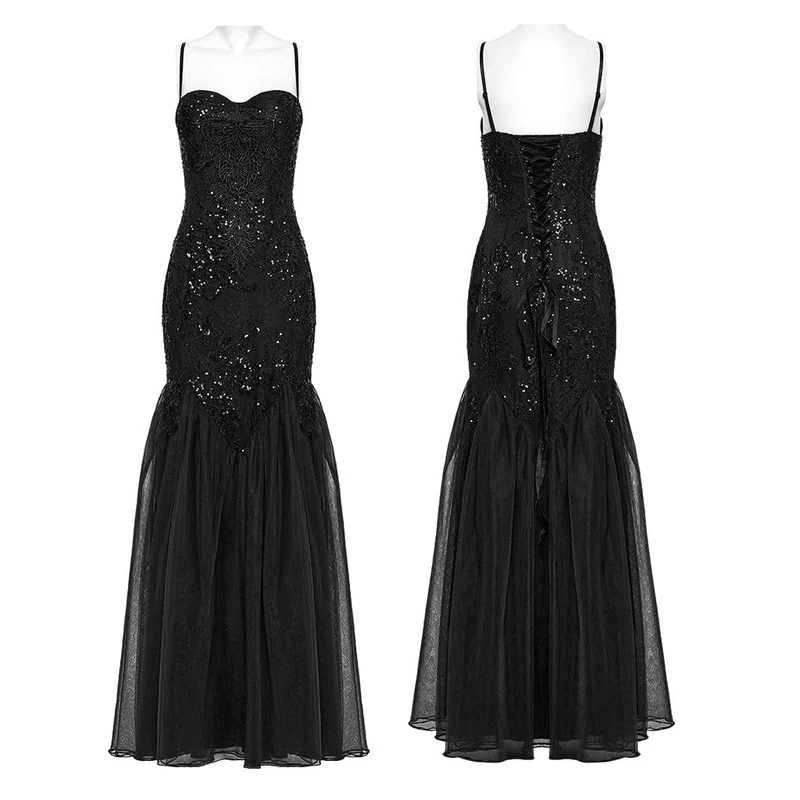 Gothic-Brautkleid für Damen mit Blumenstickerei, Pailletten und Meerjungfrauenschnitt