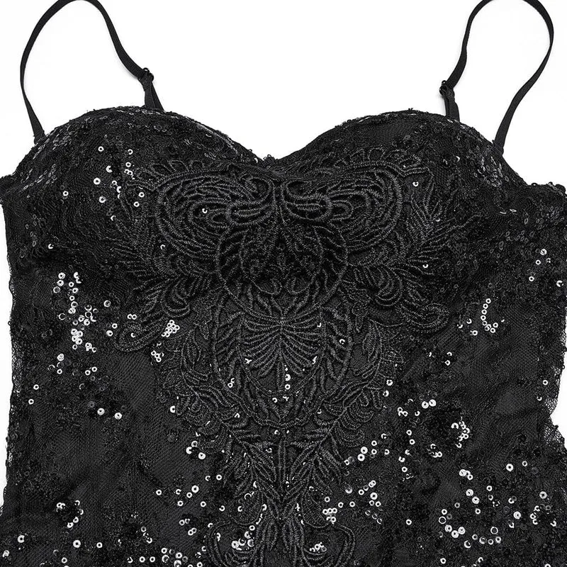 Gothic-Brautkleid für Damen mit Blumenstickerei, Pailletten und Meerjungfrauenschnitt
