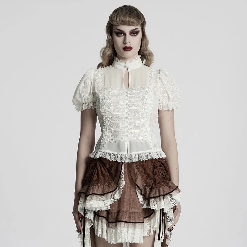Damen-Gothic-Hemd mit Puffärmeln und Spitzensaum