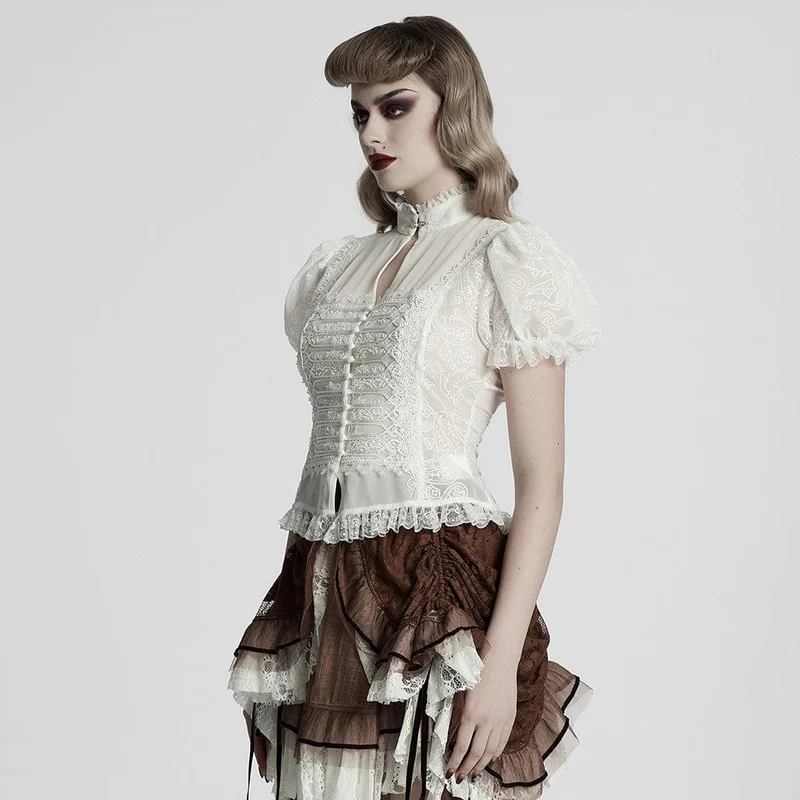 Damen-Gothic-Hemd mit Puffärmeln und Spitzensaum
