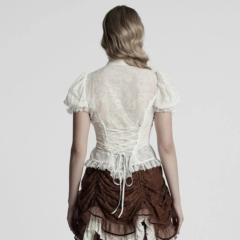 Damen-Gothic-Hemd mit Puffärmeln und Spitzensaum