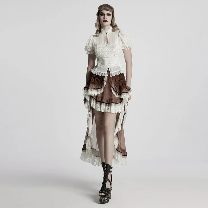 Damen-Gothic-Hemd mit Puffärmeln und Spitzensaum
