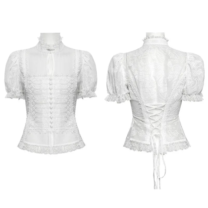 Damen-Gothic-Hemd mit Puffärmeln und Spitzensaum