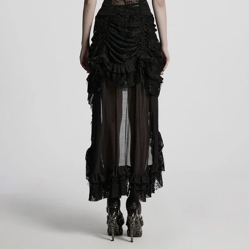 Steampunk-Rock mit Spitzensaum und Kordelzug für Damen, Schwarz