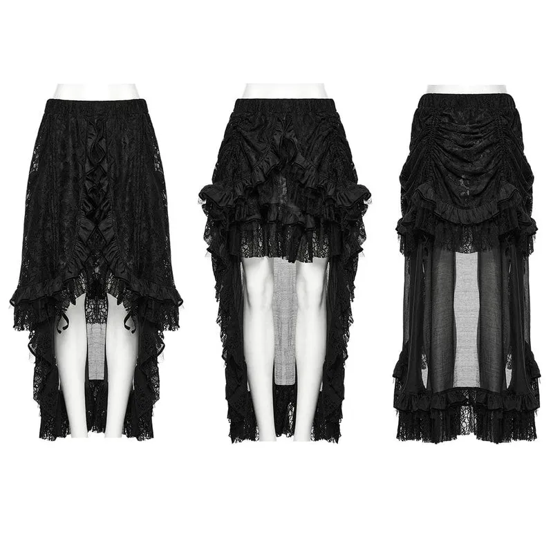 Steampunk-Rock mit Spitzensaum und Kordelzug für Damen, Schwarz