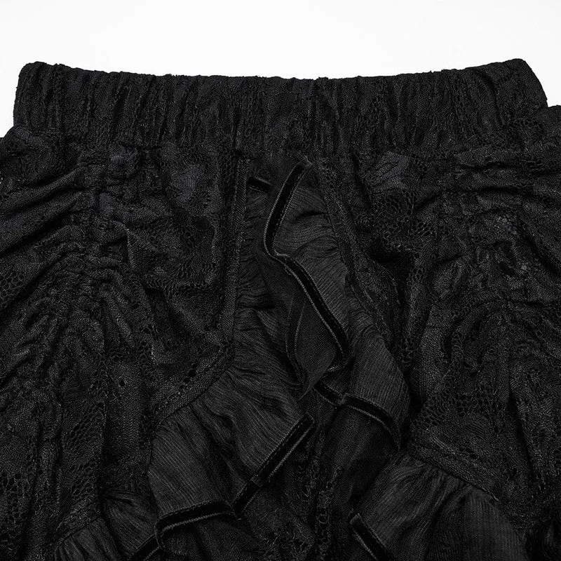 Steampunk-Rock mit Spitzensaum und Kordelzug für Damen, Schwarz