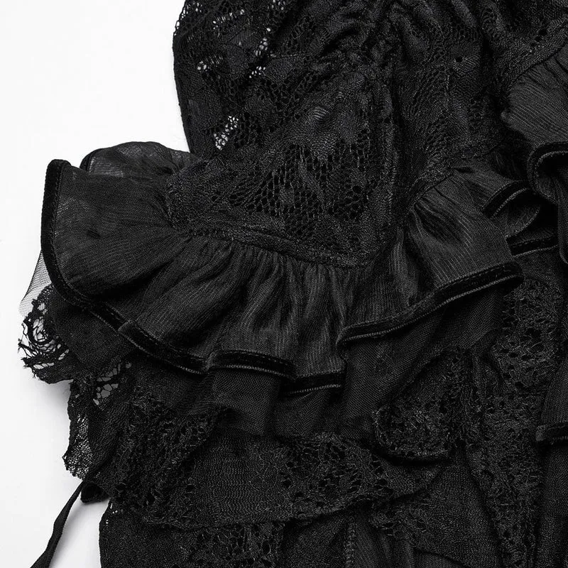 Steampunk-Rock mit Spitzensaum und Kordelzug für Damen, Schwarz