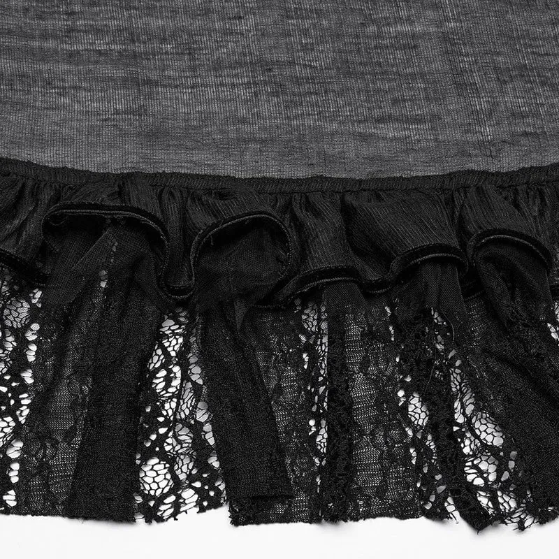 Steampunk-Rock mit Spitzensaum und Kordelzug für Damen, Schwarz