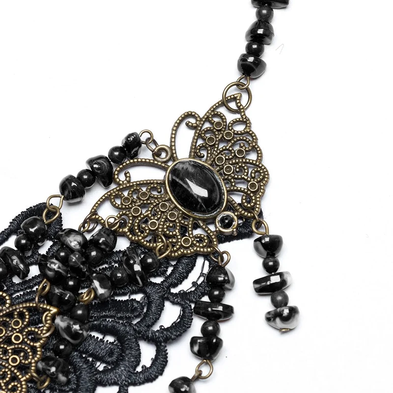 Steampunk-Halskette mit unregelmäßigen Perlen und Schmetterlingen für Damen, Schwarz