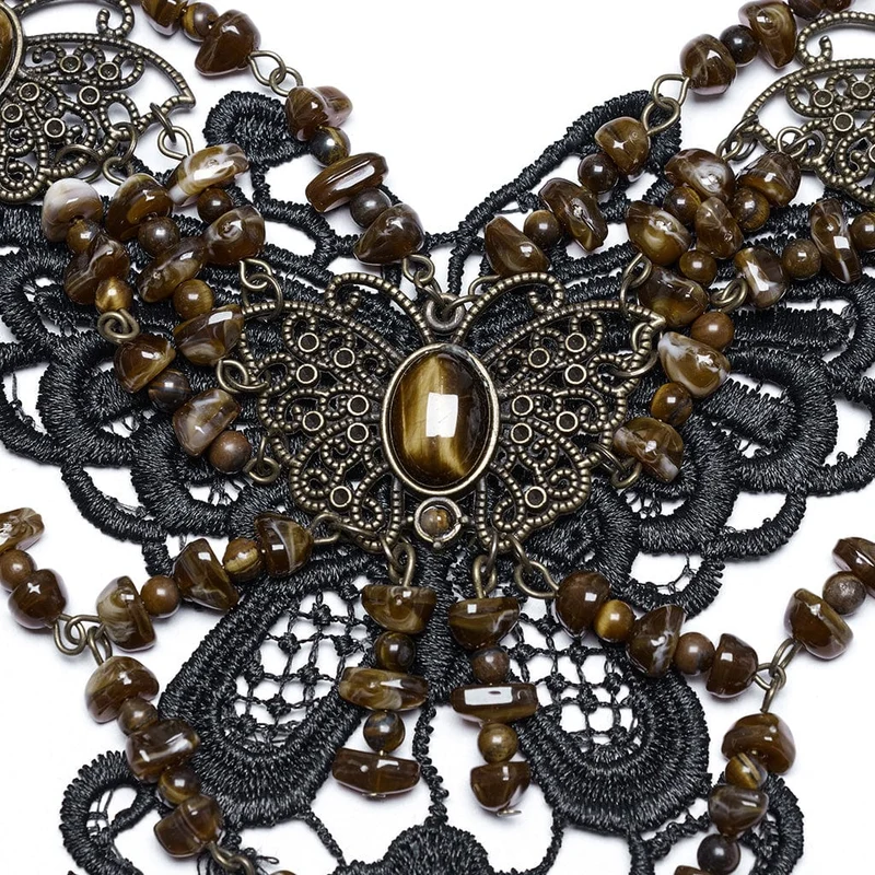 Steampunk-Halskette mit unregelmäßigen Perlen und Schmetterlingen für Damen, Bernstein