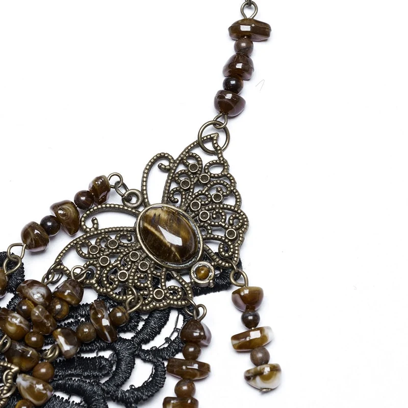 Steampunk-Halskette mit unregelmäßigen Perlen und Schmetterlingen für Damen, Bernstein