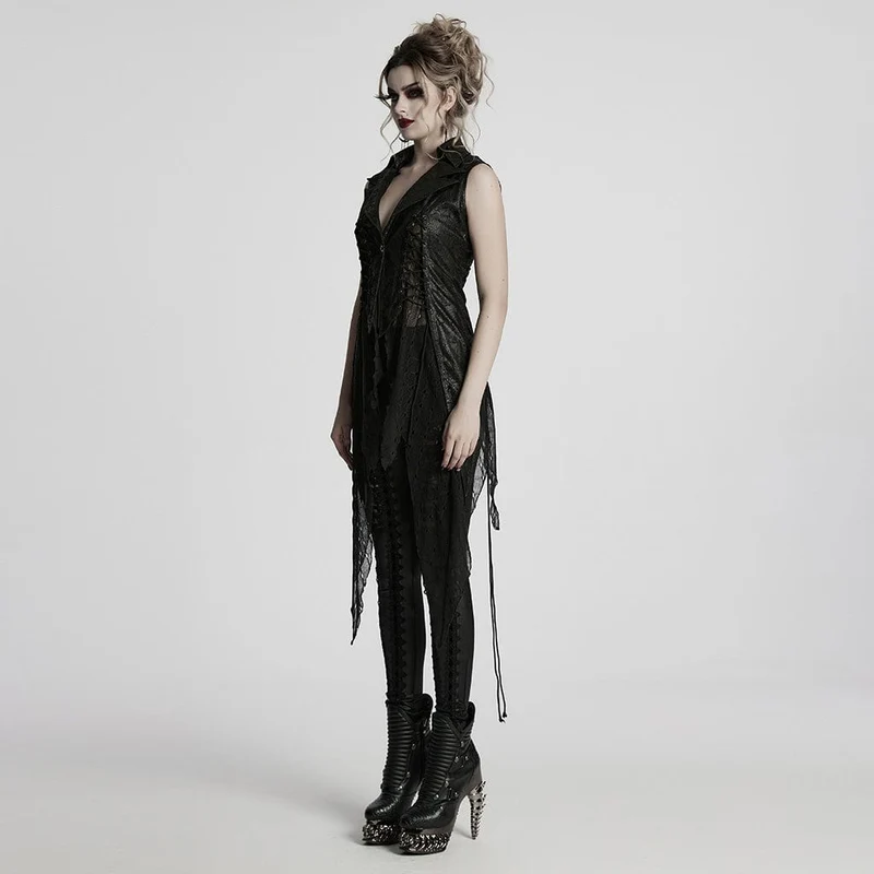 Gothic-Weste mit unregelmäßigem Mesh-Splice und Schnürung für Damen